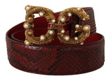 Ceinture en cuir python exotique avec boucle en laiton vintage