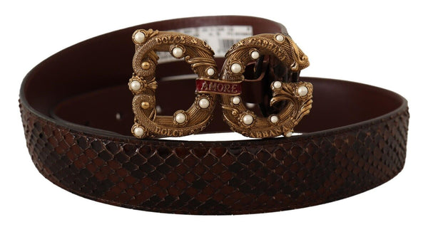 Κομψό δερμάτινο Phyton Leather Pearl Buckle Belt