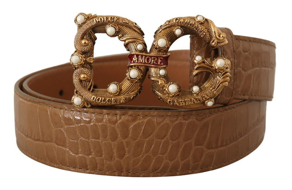 Ceinture amore en cuir croco élégant avec perles