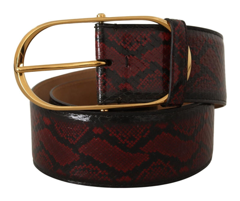 Ceinture en cuir python rouge élégant avec boucle dorée