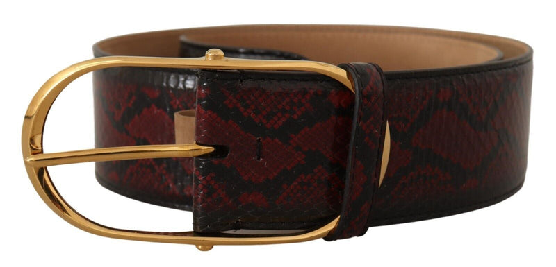 Ceinture en cuir python rouge élégant avec boucle dorée