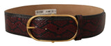 Elegant Red Python Leather Belt with Gold Buckle