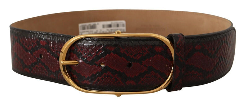 Ceinture en cuir python rouge élégant avec boucle dorée