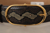 Elegant Snakeskin Belt with Gold Oval Buckle