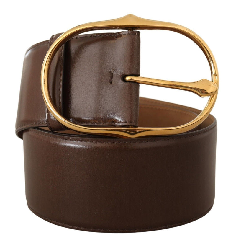 Ceinture en cuir brun élégant avec boucle dorée