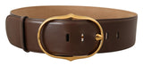 Elegant Brown Leather Belt with Gold Buckle