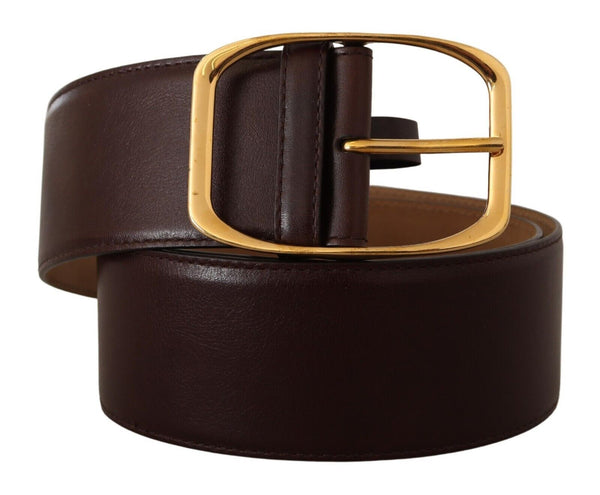 Ceinture en cuir brun foncé élégant avec boucle dorée