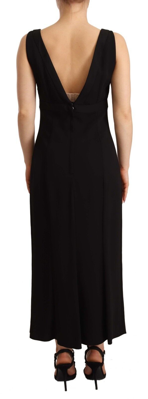 Elegante schwarze V-Ausschnitt-Scheide Midi Kleid