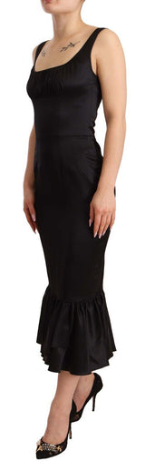 Robe de gaine midi de soie noire élégante