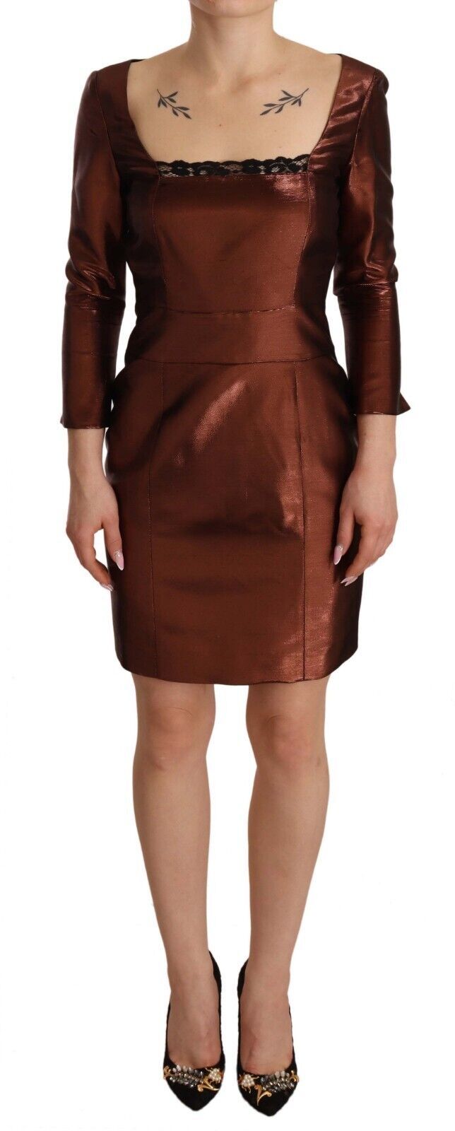 Elegante Bronzescheide Minikleid mit quadratischem Hals