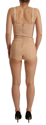 Beige Spitzenpaneel Stretch Bodysuit