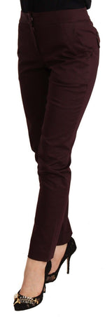 Maroon Slim Fit Pants con detalle con cremallera