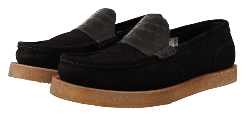 Mocassins en cuir alligator noir élégant