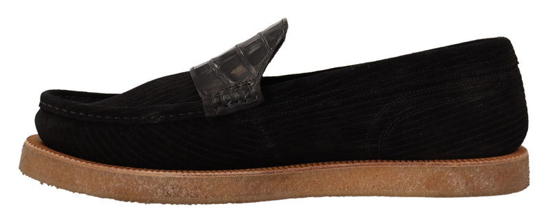 Elegante schwarze Alligator -Leder -Slipper