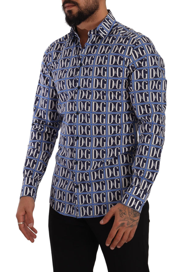 Camicia di cotone logo blu slim fit