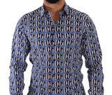 Camicia di cotone logo blu slim fit