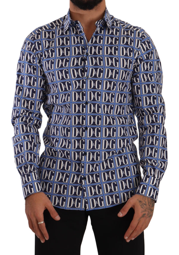 Camicia di cotone logo blu slim fit