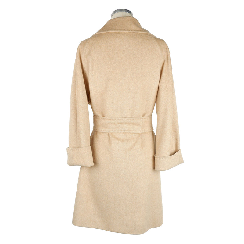 Elegante cappotto di lana beige con cintura