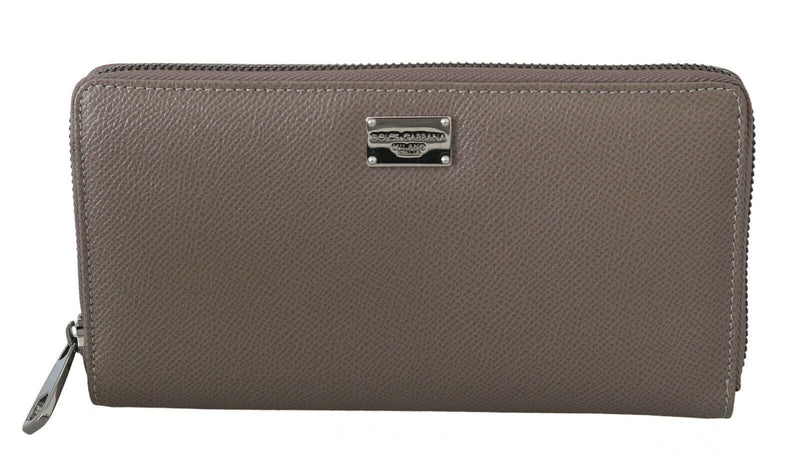 Portefeuille en cuir zip continental beige