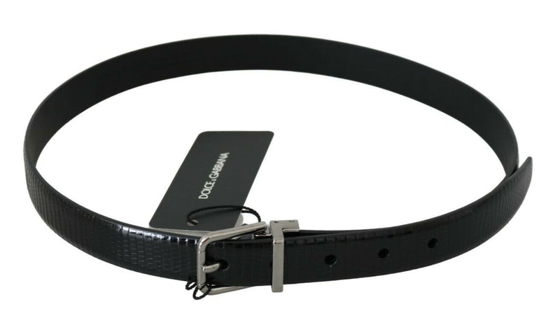 Elegant Lizard Skin Leather Belt in Black