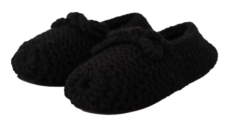 Elegant Black Wool Knit Ballet Flats