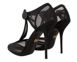 Elegante Mesh-T-Strap-Stilettopumpen