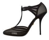 Elegante Mesh-T-Strap-Stilettopumpen