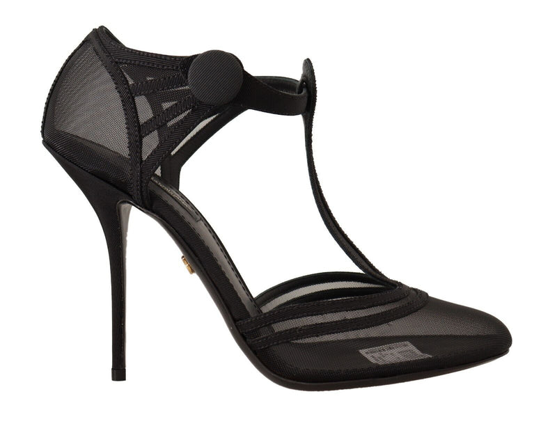 Elegante Mesh-T-Strap-Stilettopumpen