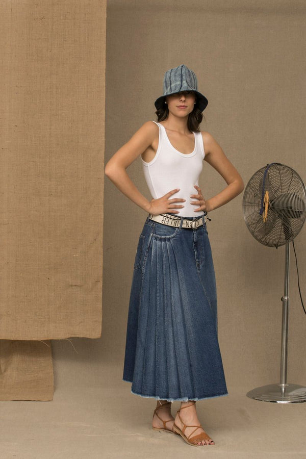 Chic Blue Denim Pleated φούστα