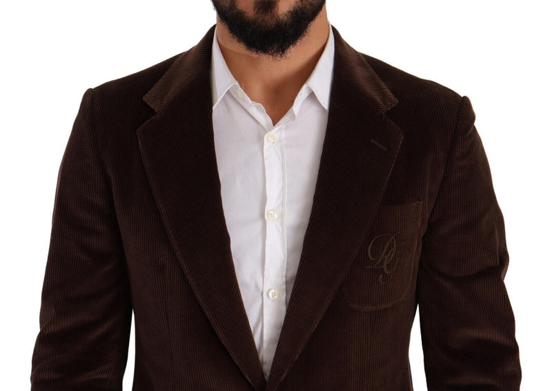 Κομψό καφέ corduroy slim fit blazer