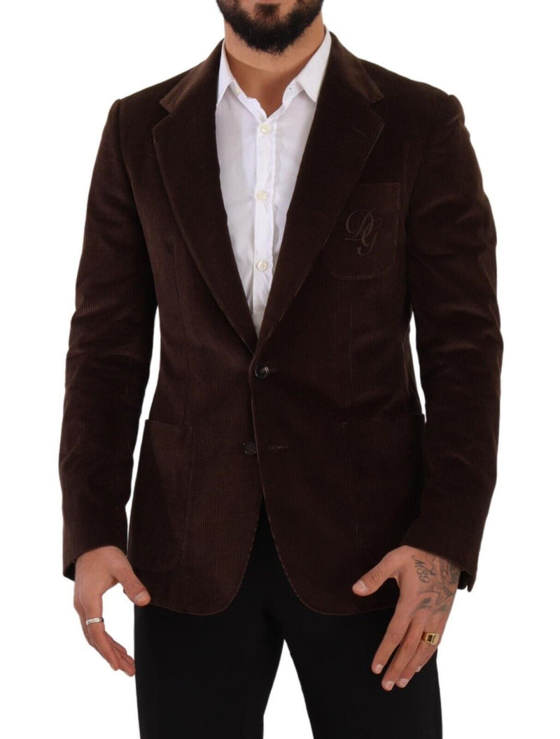 Κομψό καφέ corduroy slim fit blazer