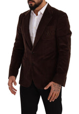 Κομψό καφέ corduroy slim fit blazer