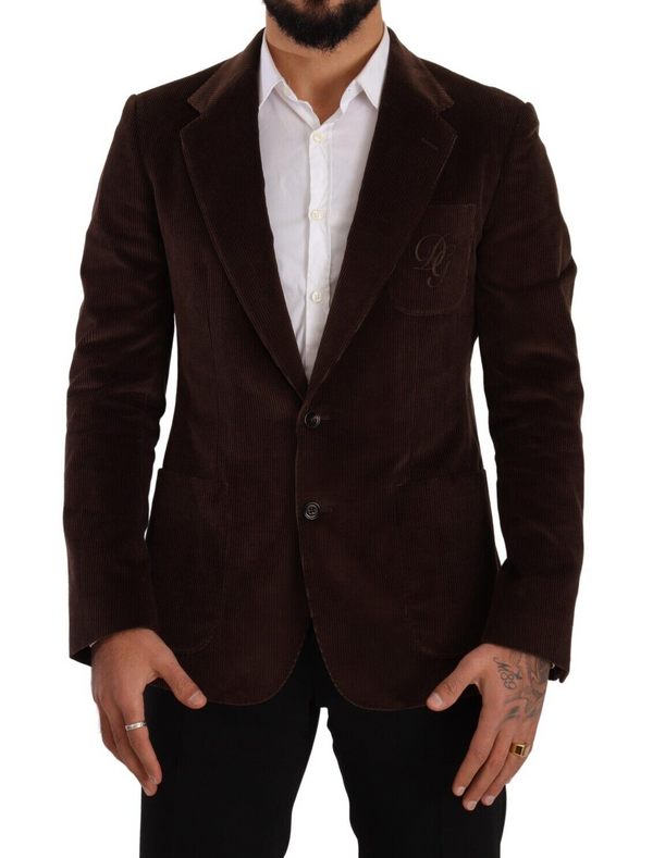 Κομψό καφέ corduroy slim fit blazer