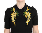 Élégant haut de polo floral de soie noire noire