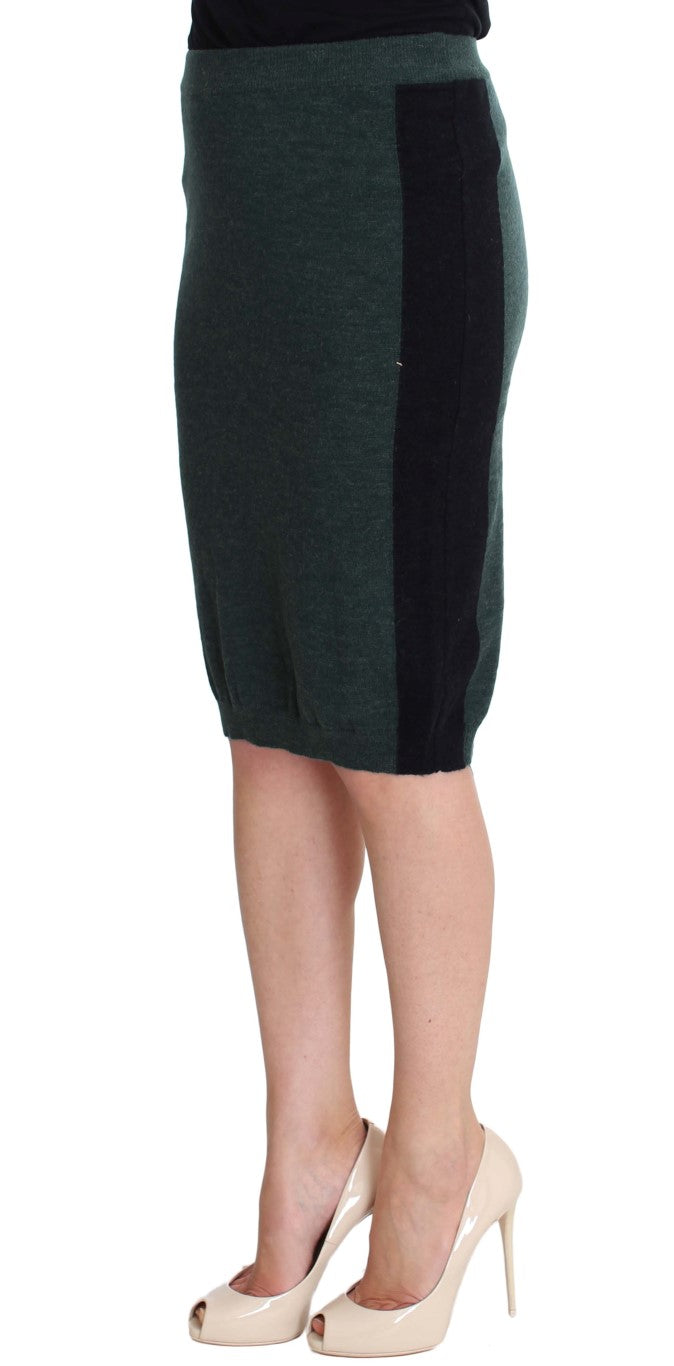 Emerald Elegance Wool-Blend Pencil Skirt