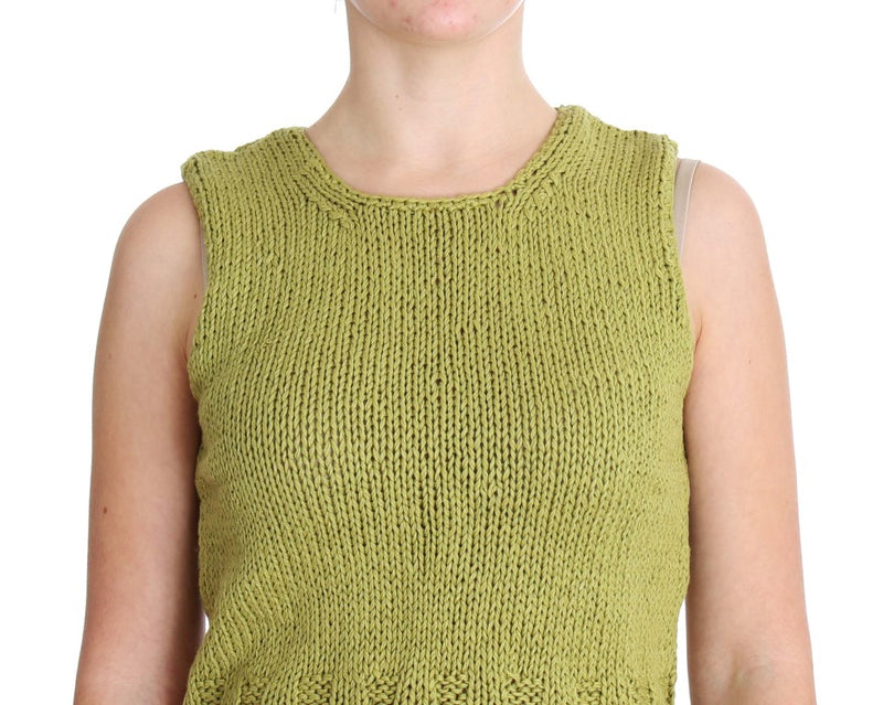 Pull gilet sans manches tricoté vert chic