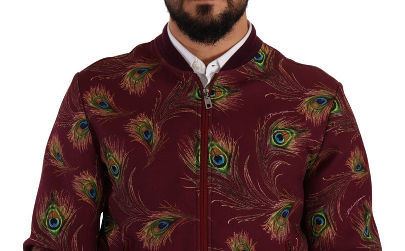 Strahlende rote Pfau -Print -Bomberjacke