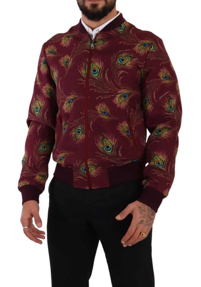 Strahlende rote Pfau -Print -Bomberjacke