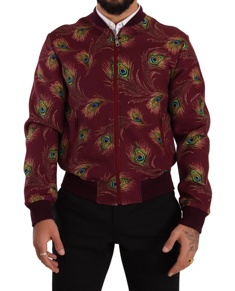 Strahlende rote Pfau -Print -Bomberjacke