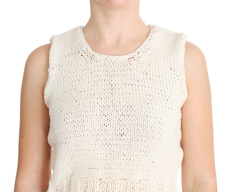 Maglione di giubbot di miscela in cotone senza maniche beige