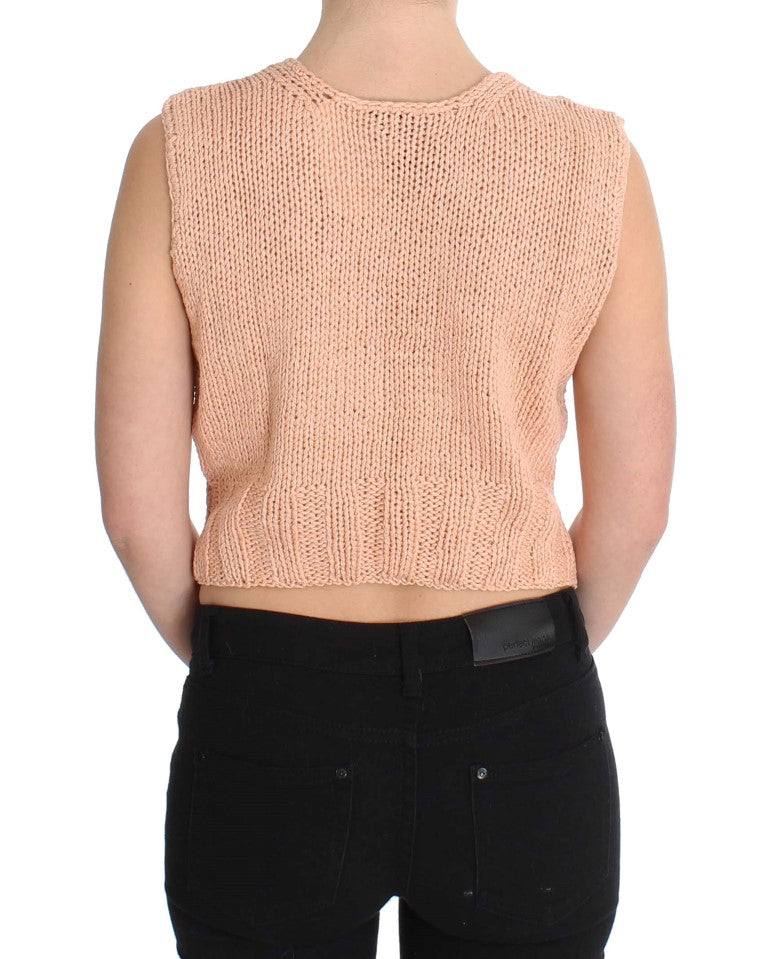 Élégant pull gilet sans manches en tricot rose