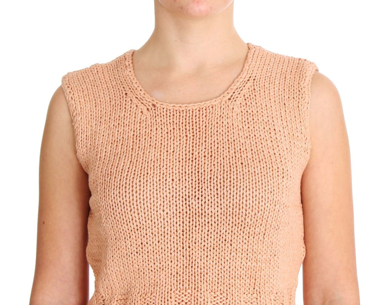 Élégant pull gilet sans manches en tricot rose