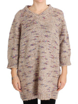 Maglione a maglia a V Beige oversize