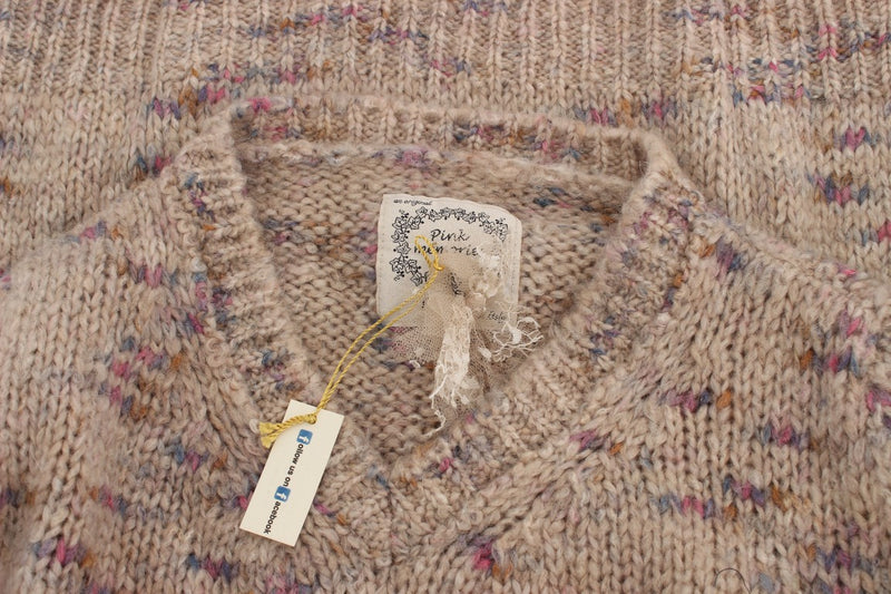 Beige übergroßer V-Ausschnitt-Strickpullover