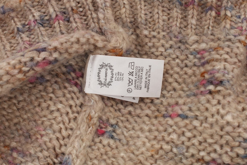 Beige übergroßer V-Ausschnitt-Strickpullover