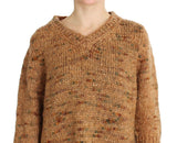 Chic Brown übergroße Strickpullover mit V-Ausschnitt