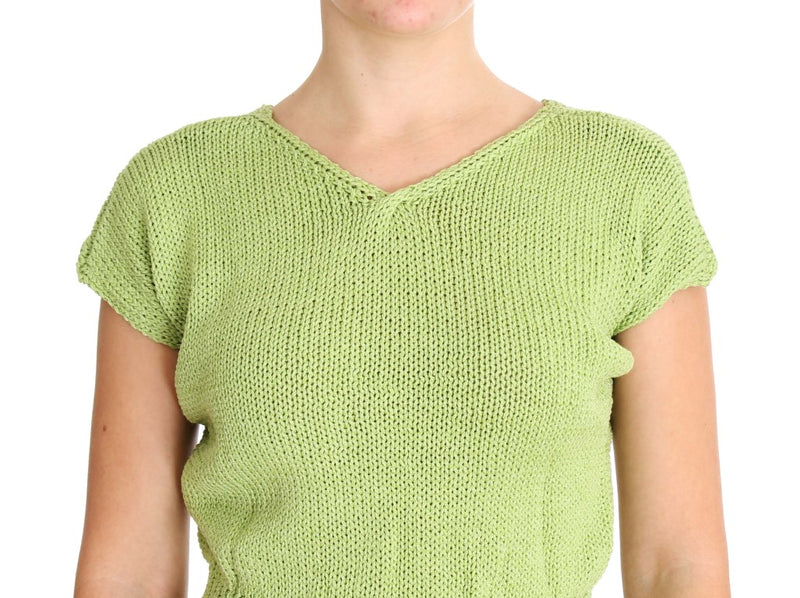 Elegante maglione senza maniche a maglia verde a maglia