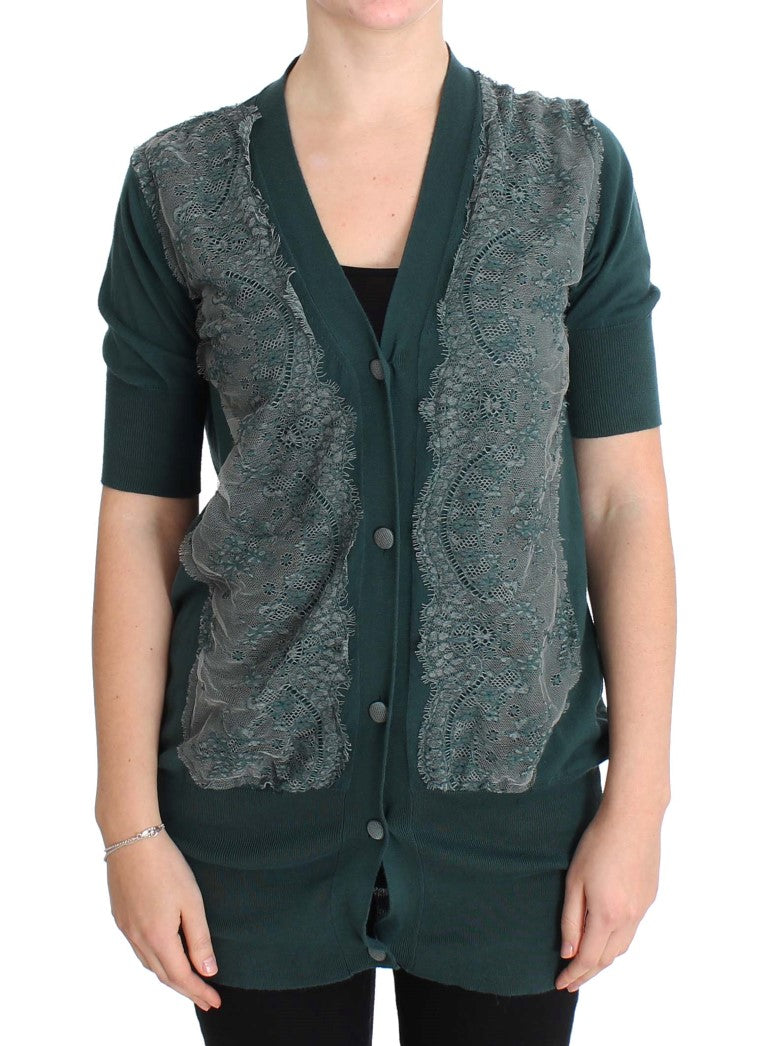 Elegante maglione di cardigan in pizzo verde