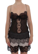 Elegante chimica lingerie in pizzo nero in seta nera