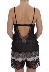 Elegante chimica lingerie in pizzo nero in seta nera